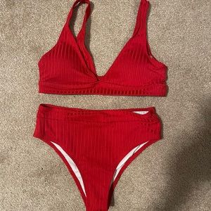 Red high waisted SHEIN two piece bathing suit
